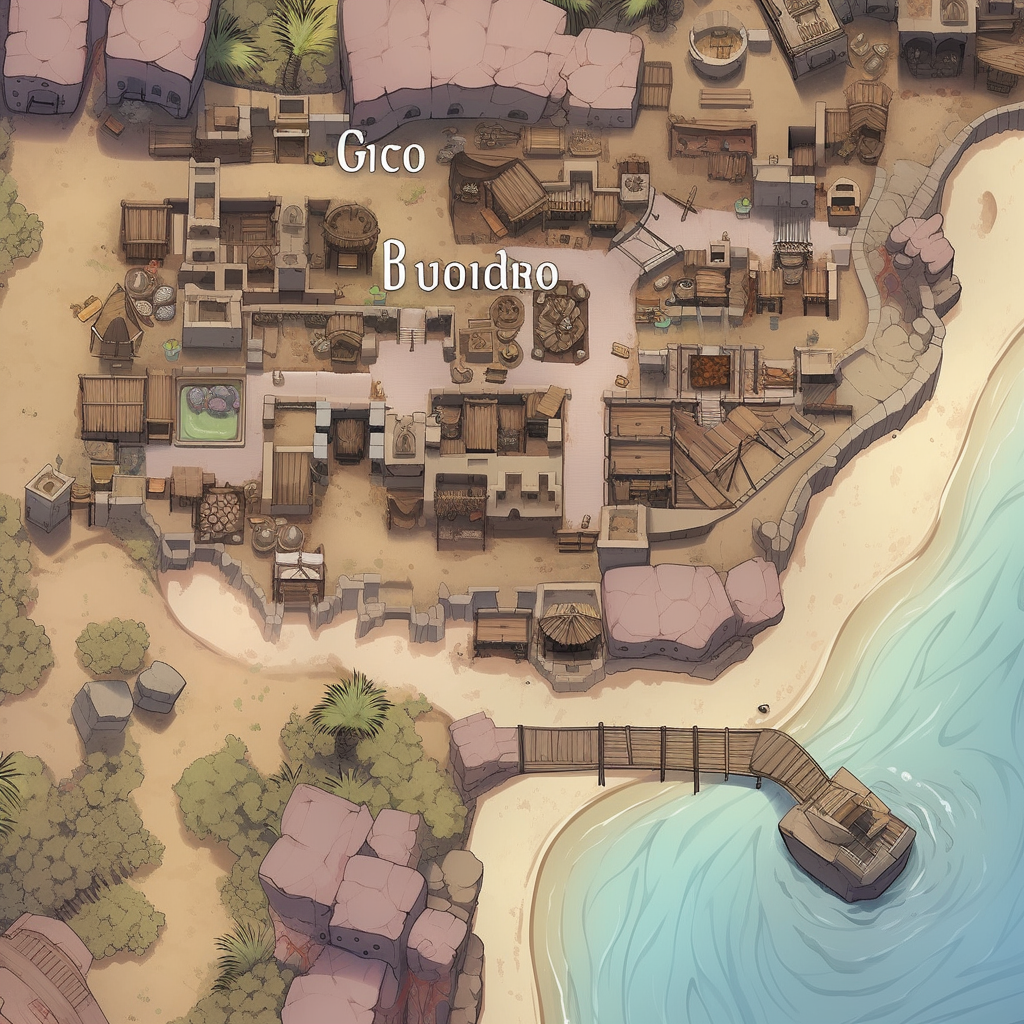 4. Aerial view of desert town port in DND 5e map