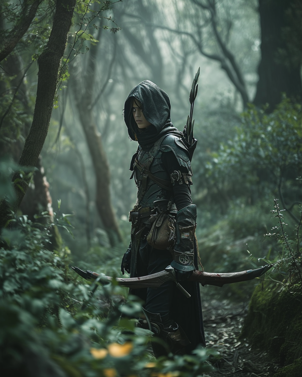 4. Elf male warrior preparing for an intense battle in a dark forest.