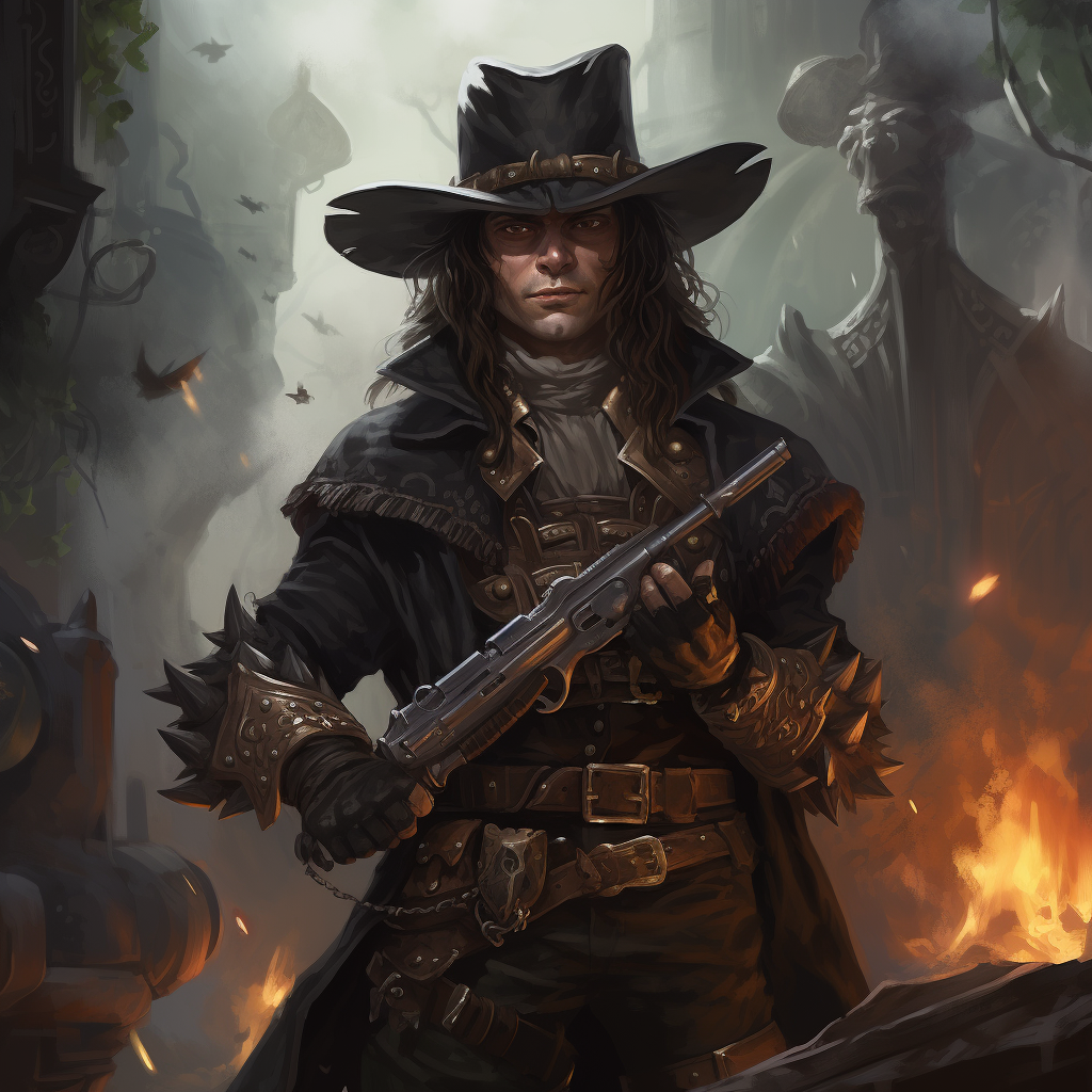 4. Elf gunslinger with two guns wearing a big brimmed black hat