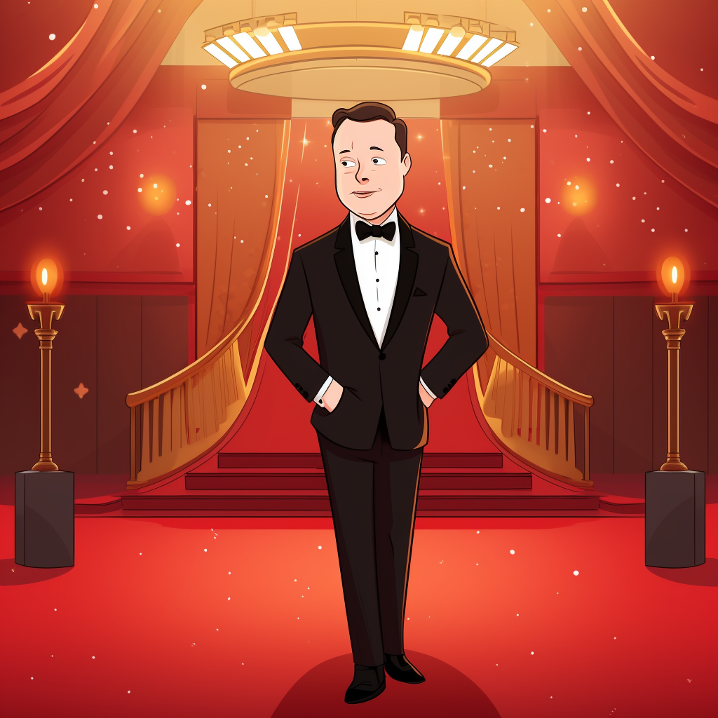 4. Cartoon image of Elon Musk holding an Oscar