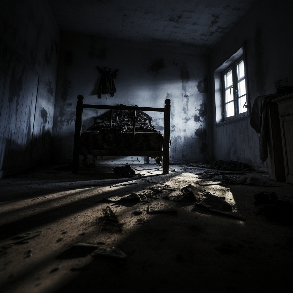 4. Sinister shadow in abandoned bedroom