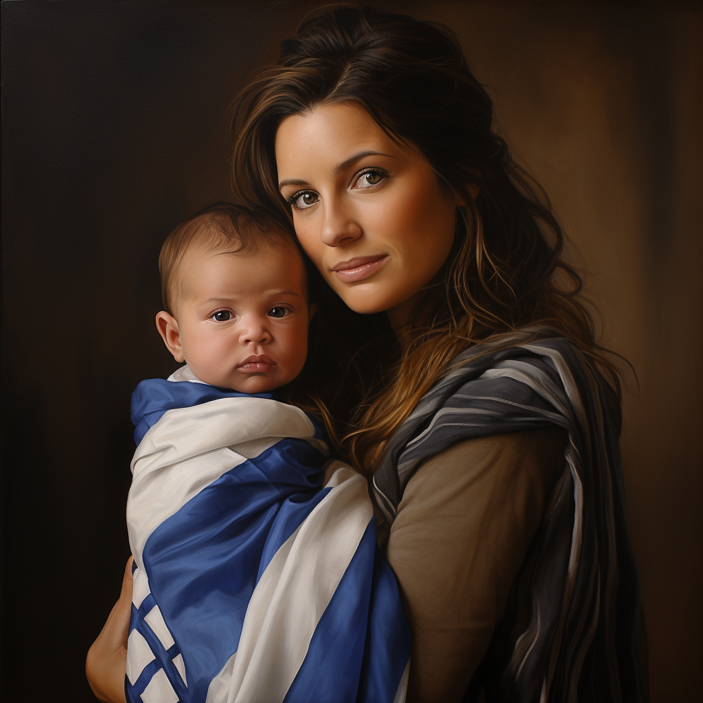 4. Image of Israeli woman holding Israeli child wrapped in Israel flag