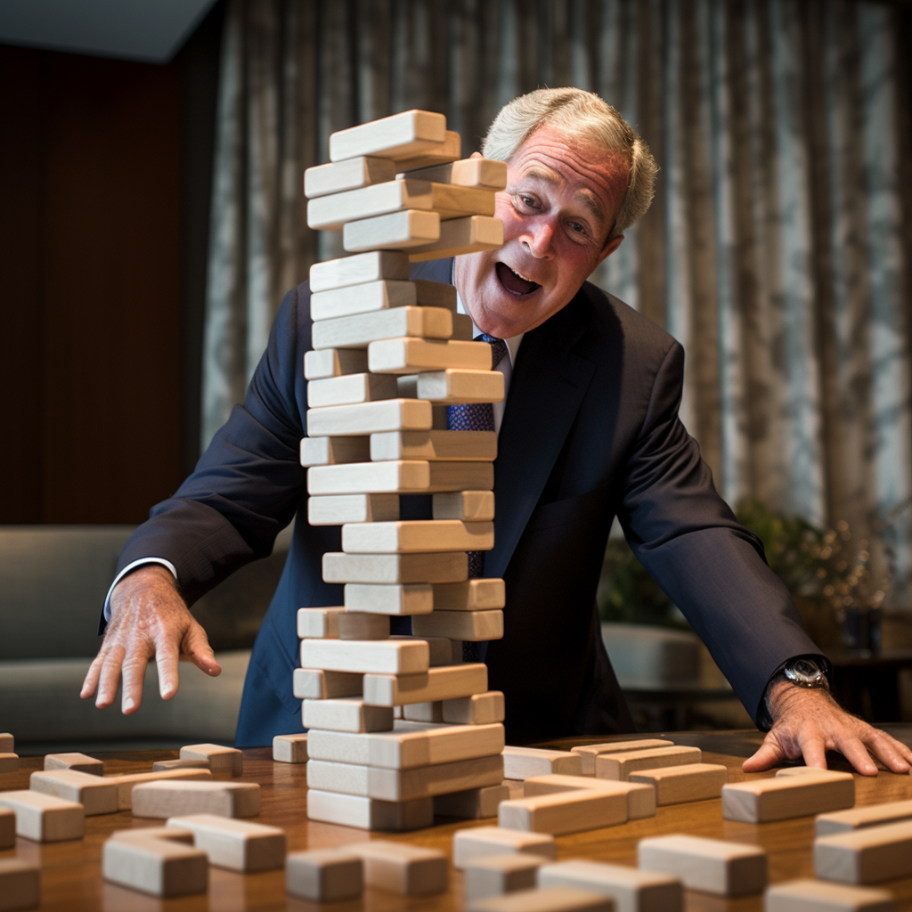 4. Excited George W Bush playing Jenga towers