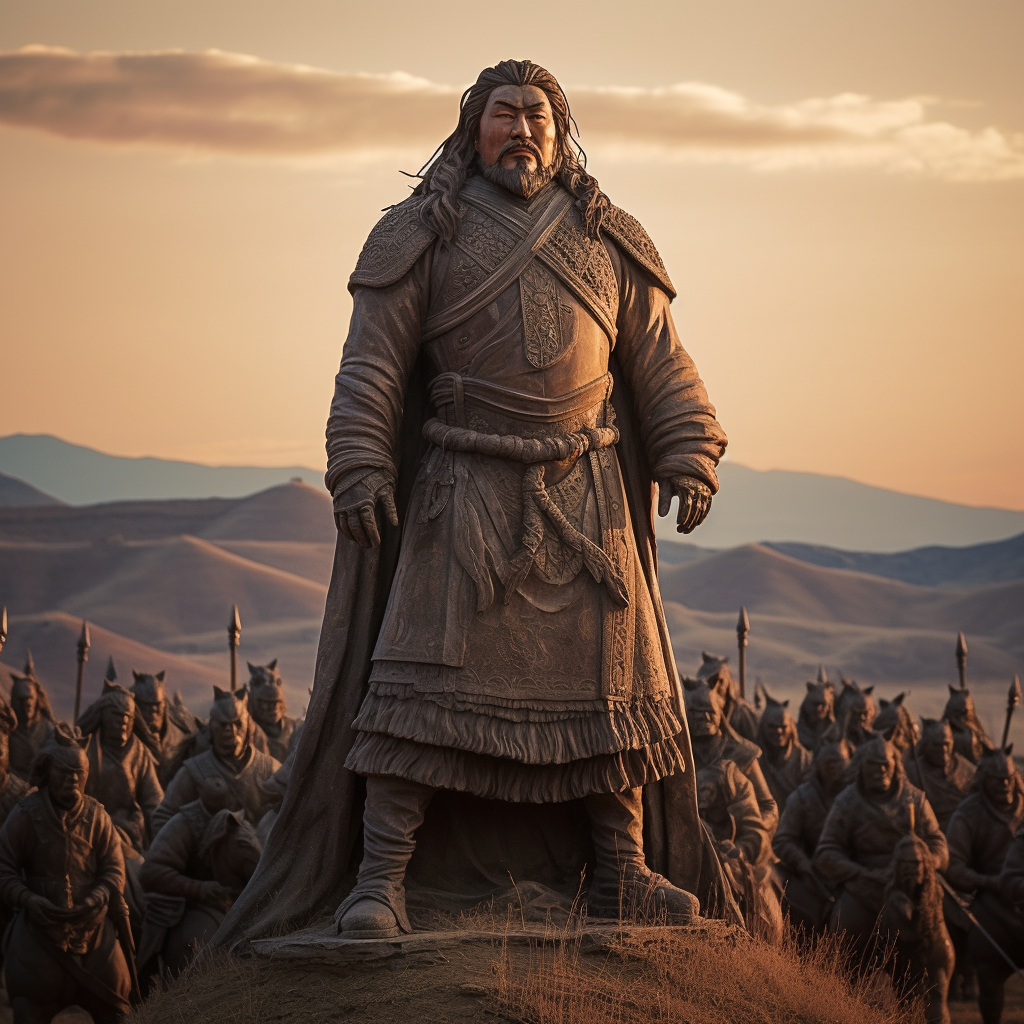 4. Genghis Khan overlooking disciplined Mongol army on hill