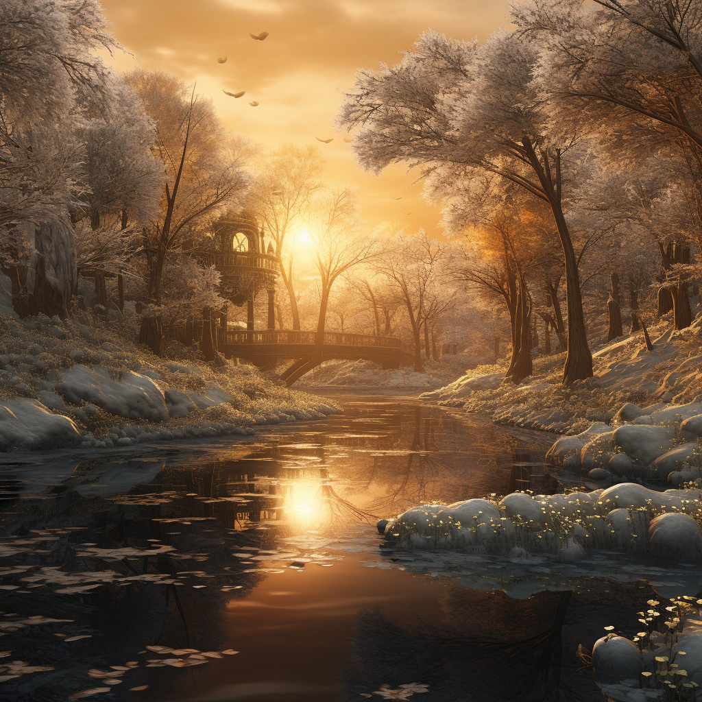 4. Winter landscape with golden colors