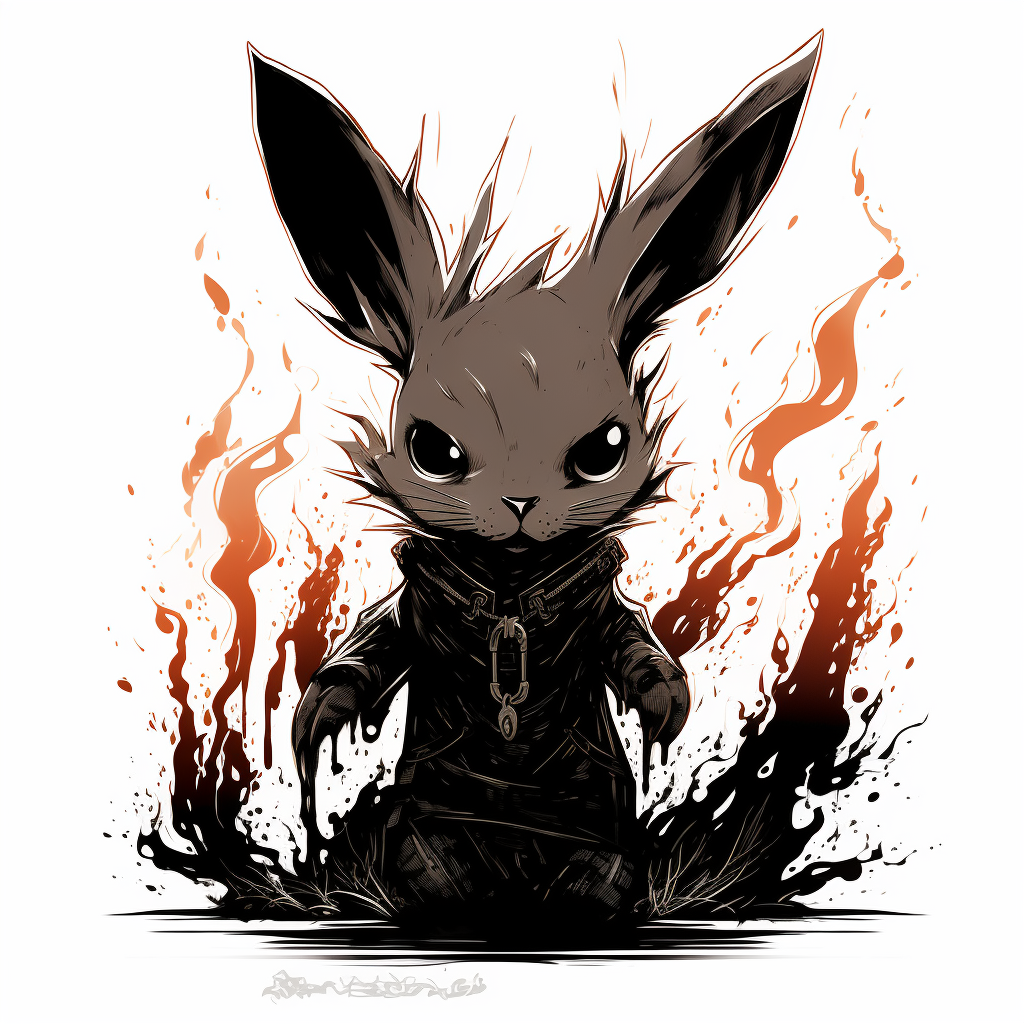 4. Rabbit breathing fire in simple anime style