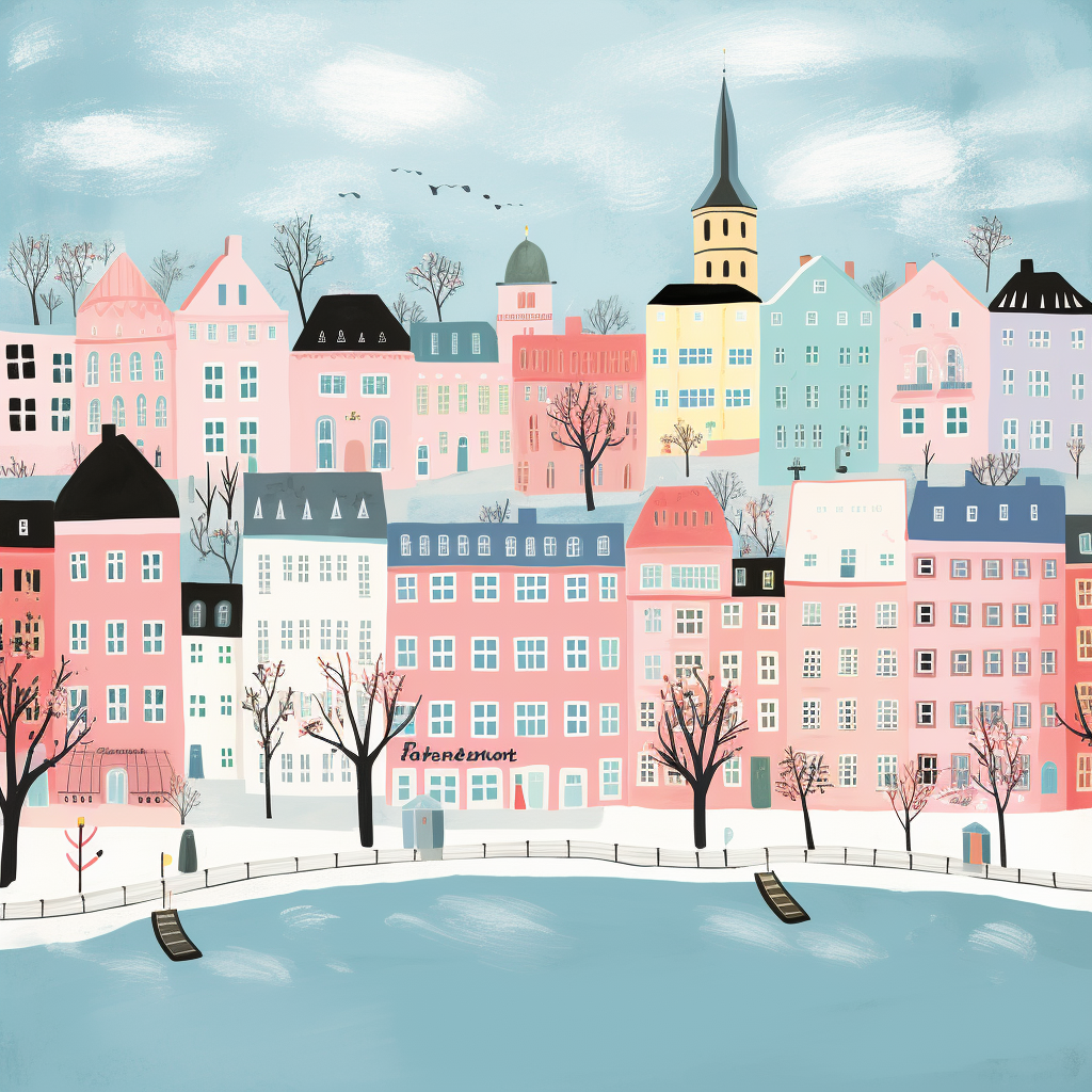 4.  Charming city illustration with pastel colors