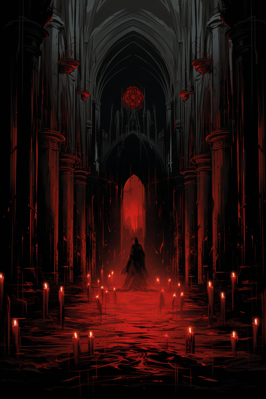 4. Illustration of a gothic cathedral interior with candles