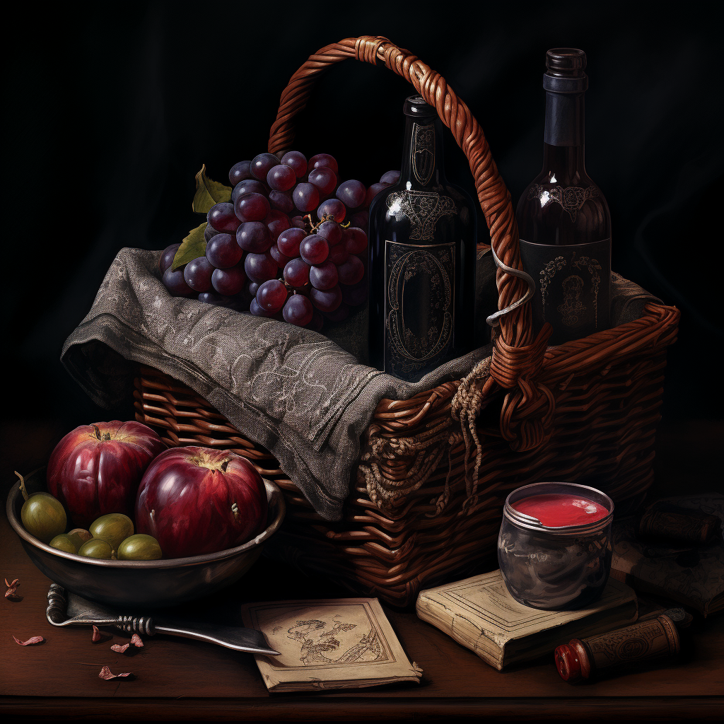 4. Fruit, Wine, and Letter in Gothic Picnic Basket