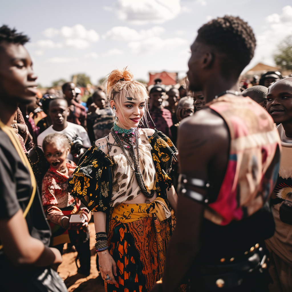 4. Musical artist Grimes surrounded by diverse crowd