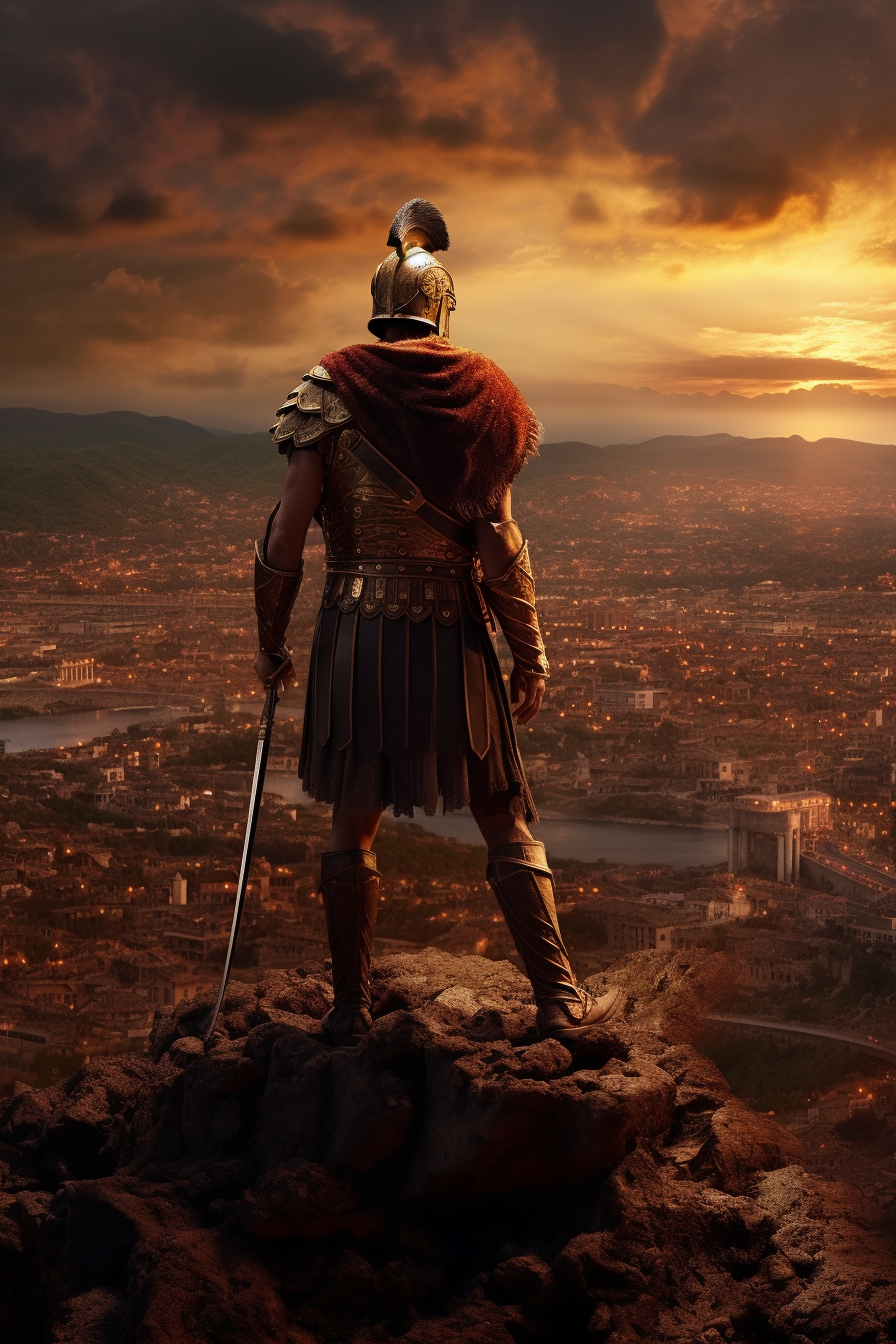 4.  Hannibal Barca overlooking burning Italian city  image