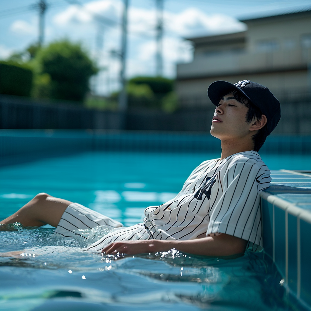 4. Japanese baseball player enjoying a refreshing swim training session.