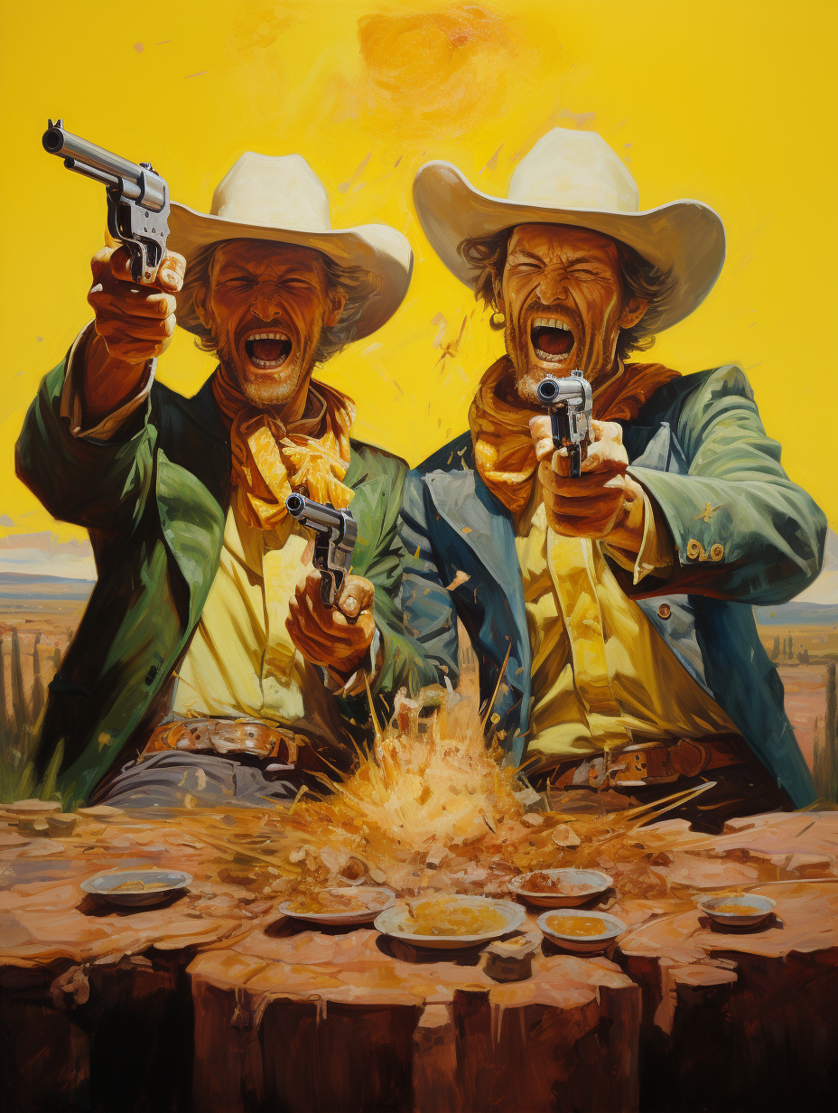 4. Lemon gunfighters pointing guns at each other