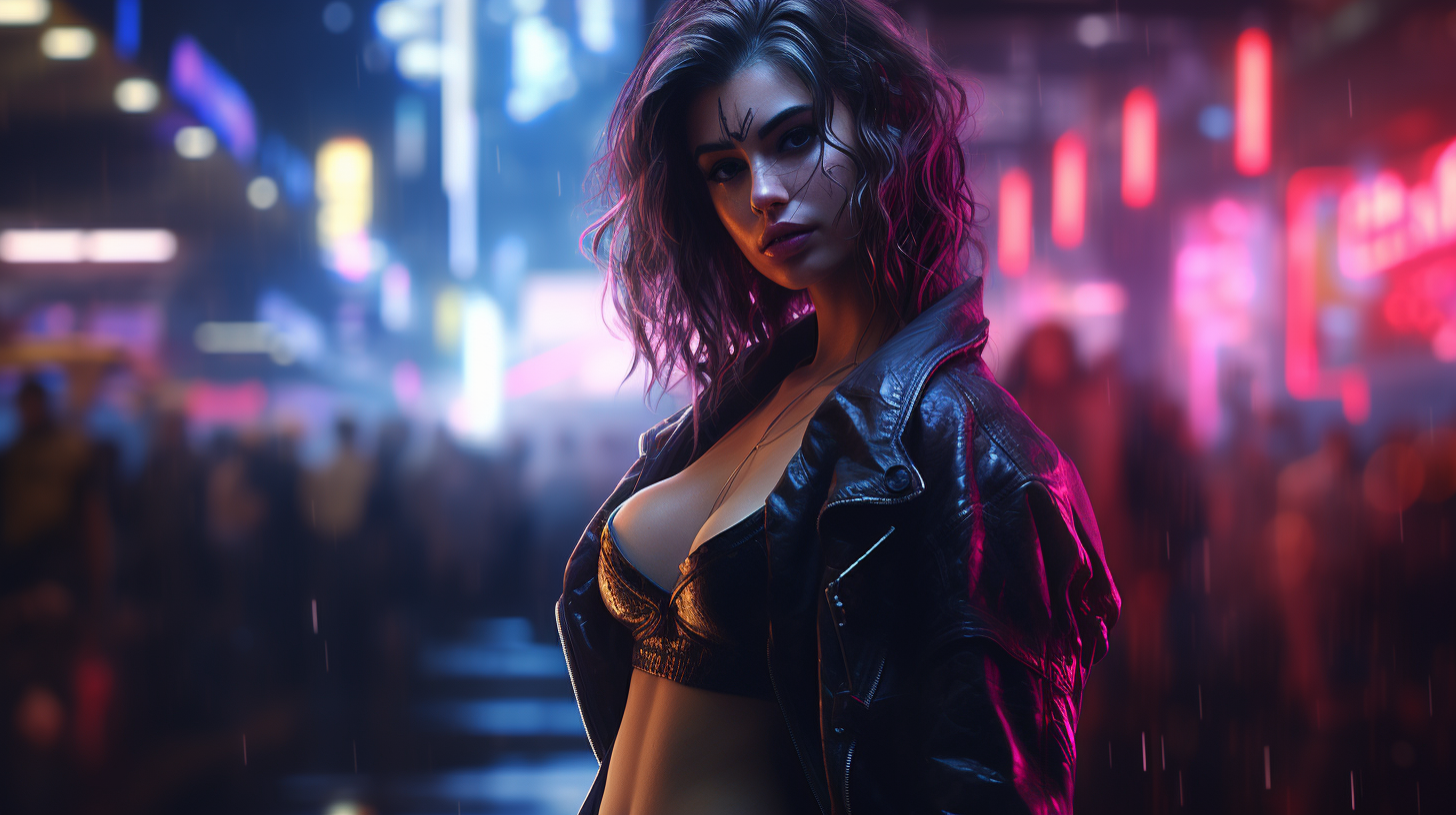 4. ALT Text for Image -  Group of girls in a neon cyberpunk setting