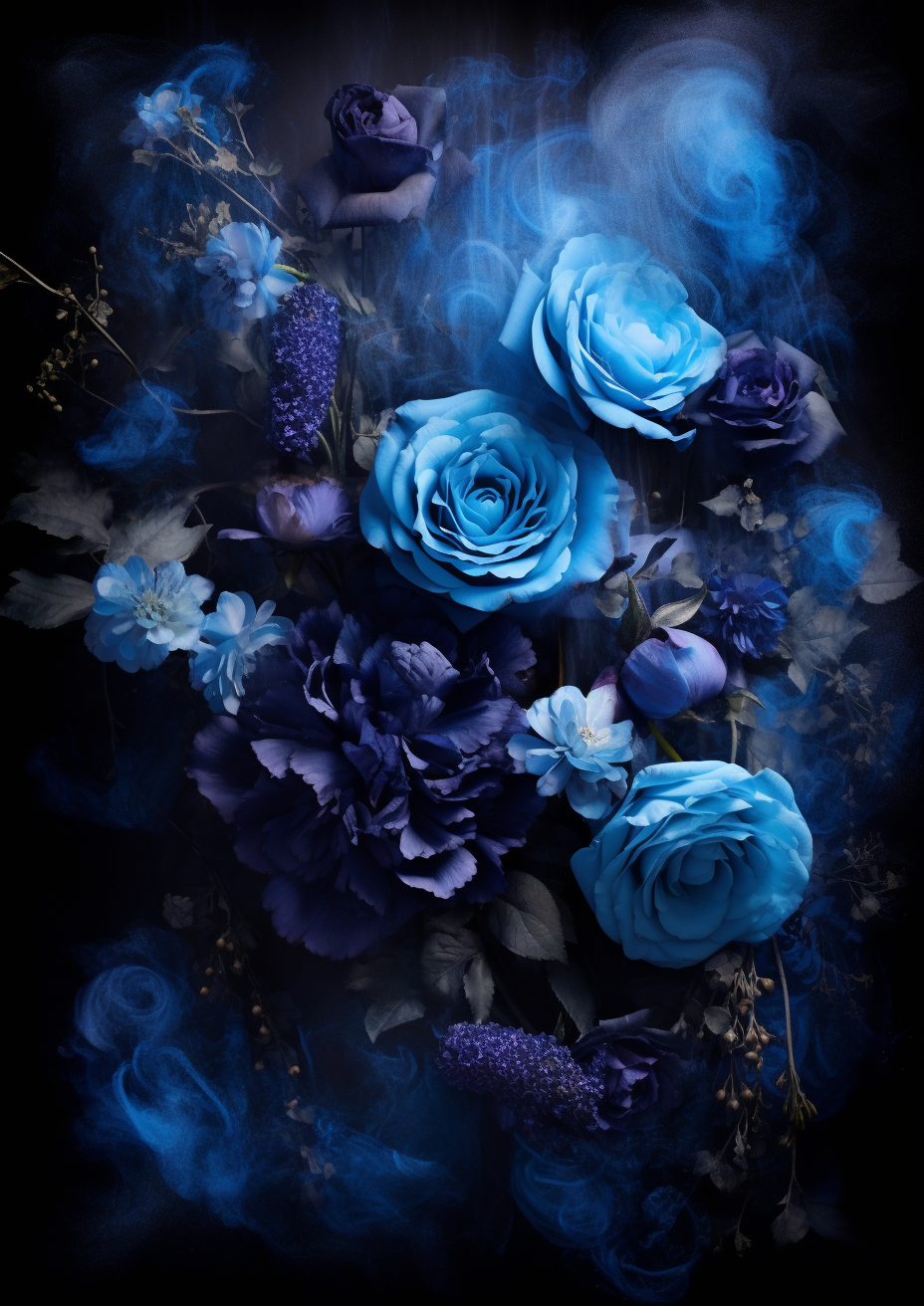 Beautiful blue luminescent frame with flowers and steam