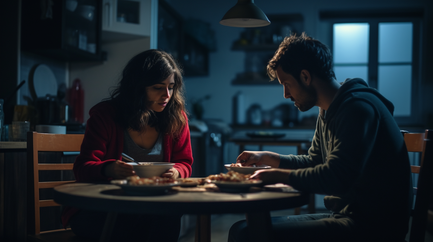 4. Couple enjoying pasta on floor