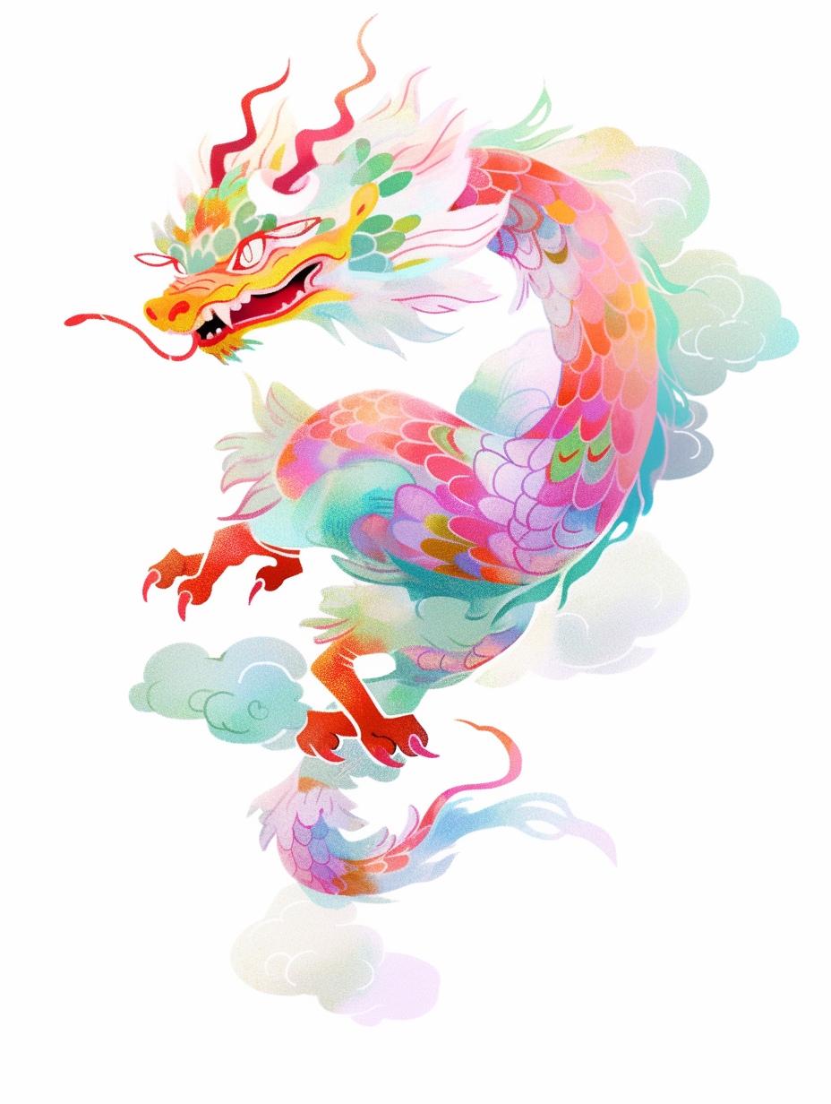 Colorful Chinese mythical beast on white background