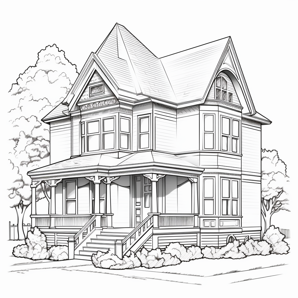 Line art of a Victorian home