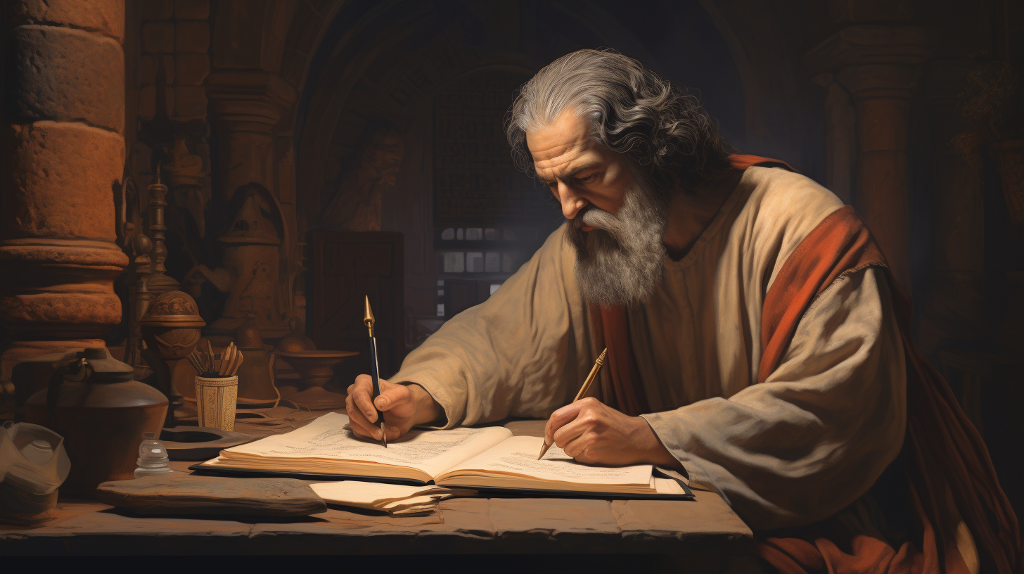 4. Ancient scribe writing in Bible