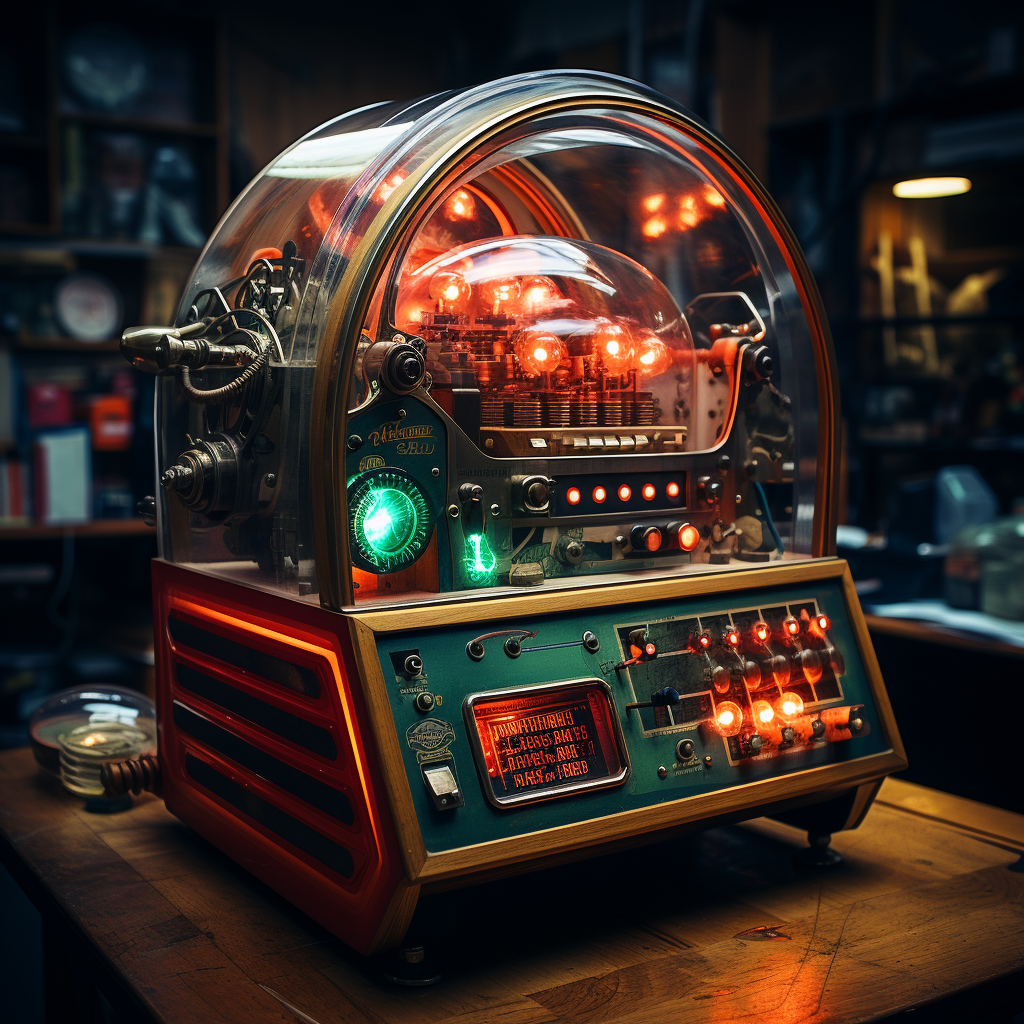 Vintage machine with glowing indicator lights