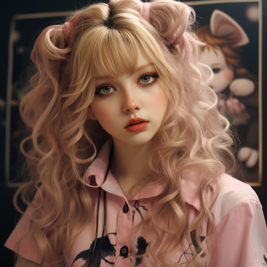 Junko Enoshima with wavy pigtails