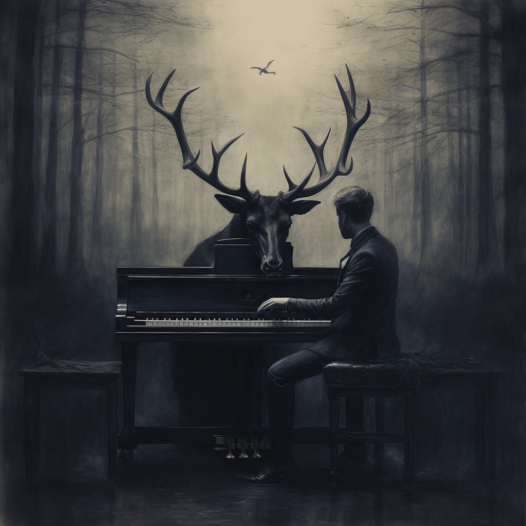 4. Man with Stag Horns Playing Piano Image