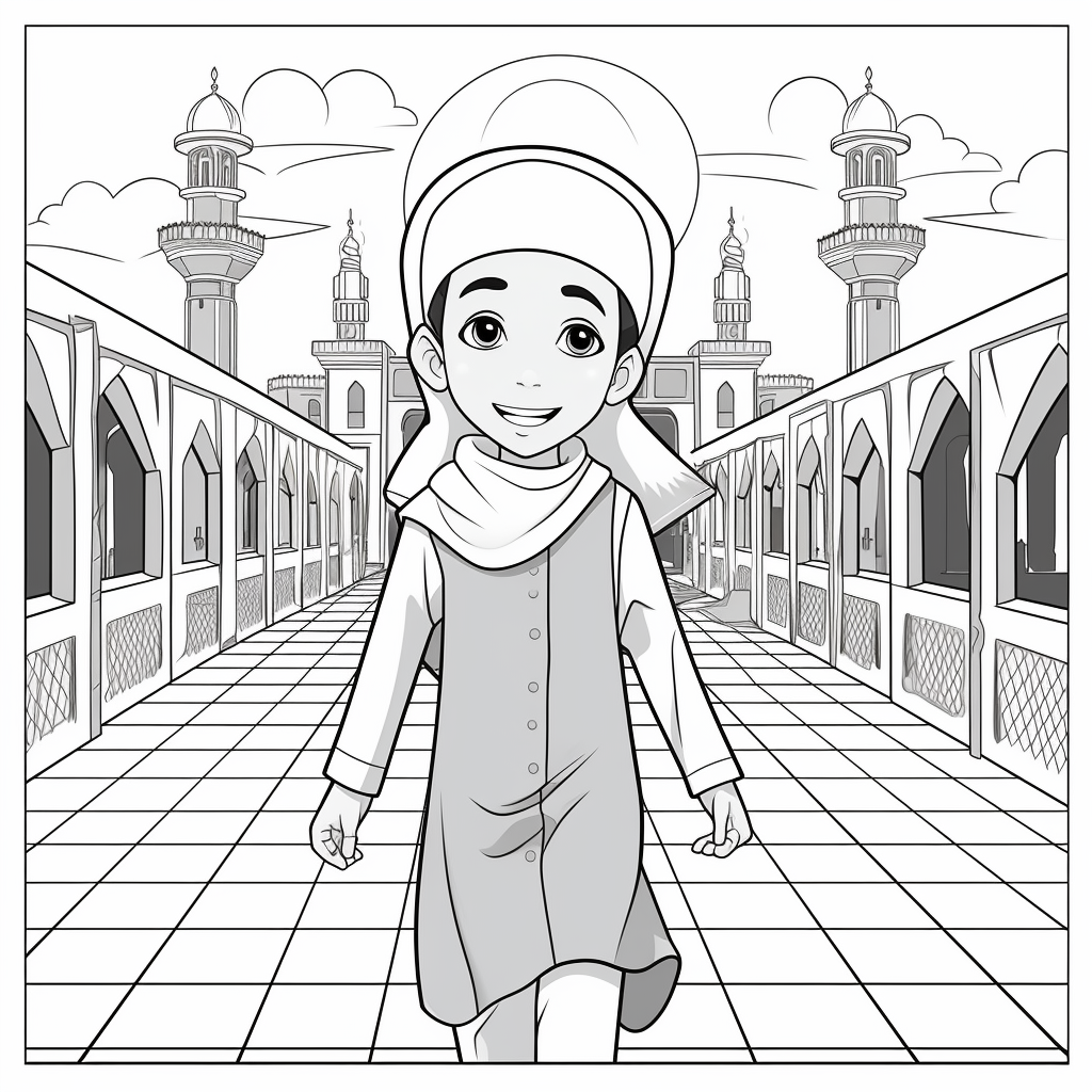 Cartoon-style Ramadhan Coloring Page