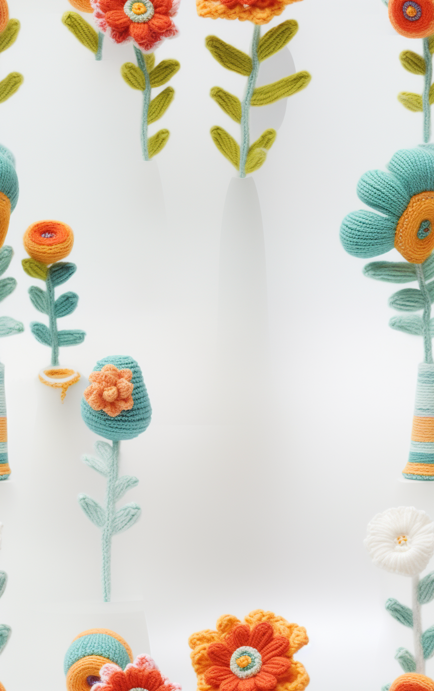 Handcrafted knitted design with cute sheet ghosts, flowers, and plants