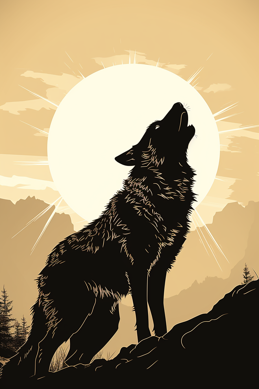 4. Striking black and white wolf howl silhouette image