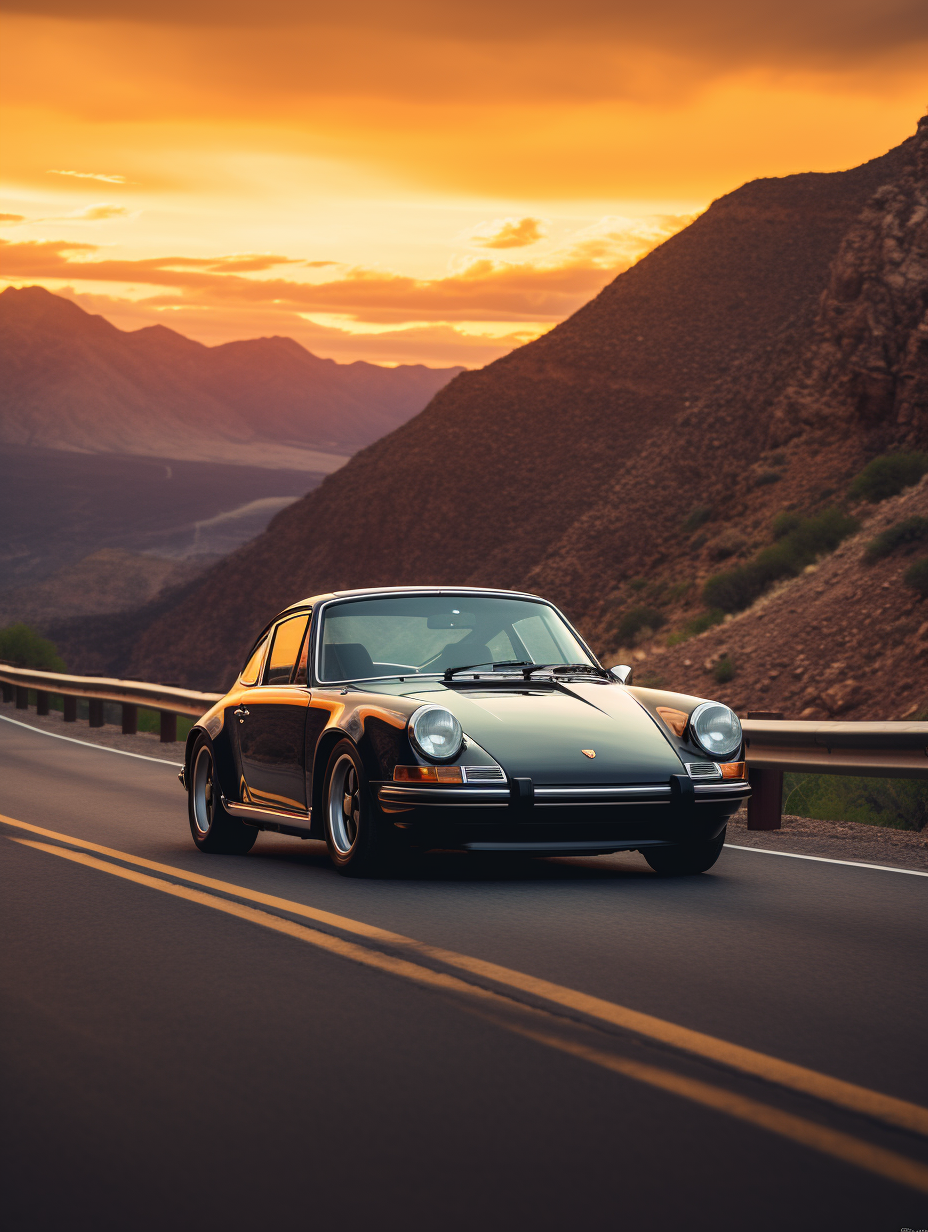 4. Stylish vintage sports car on winding mountain road