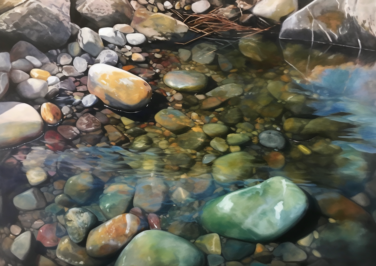 4. Serene river stream with peaceful stones