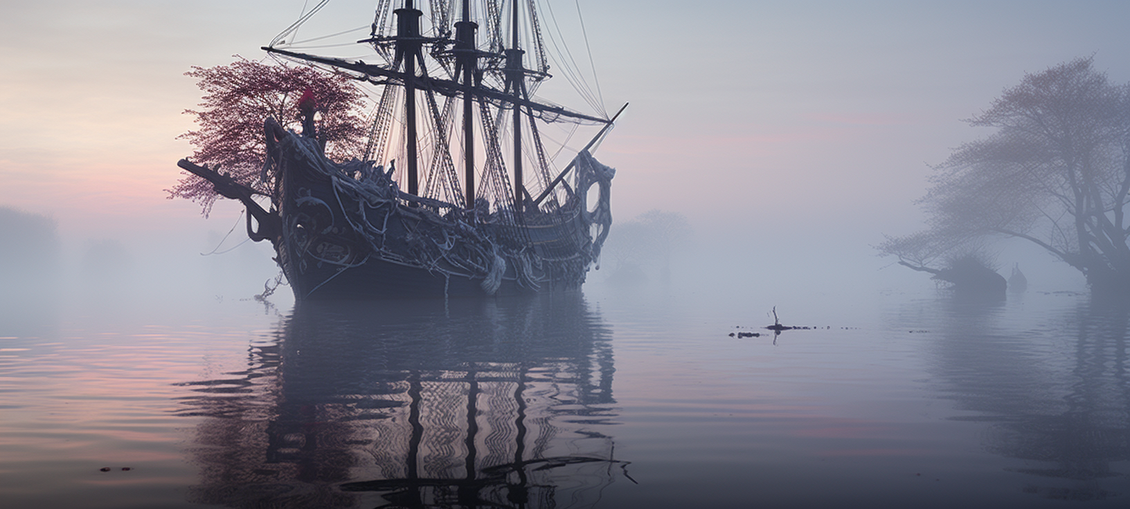 4. Majestic ship on misty lake