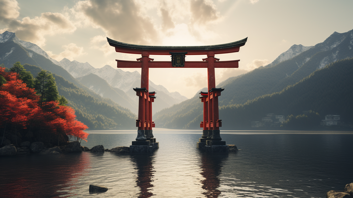 Beautiful Red Torii Gate in Mountains