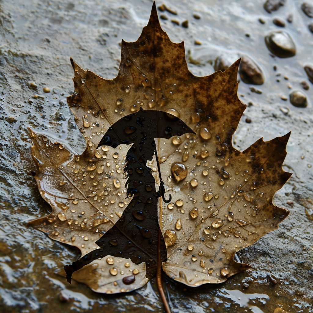 4. Leaf-shaped girl holding umbrella