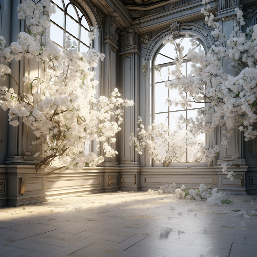 4. Beautiful white flowers in a majestic room.