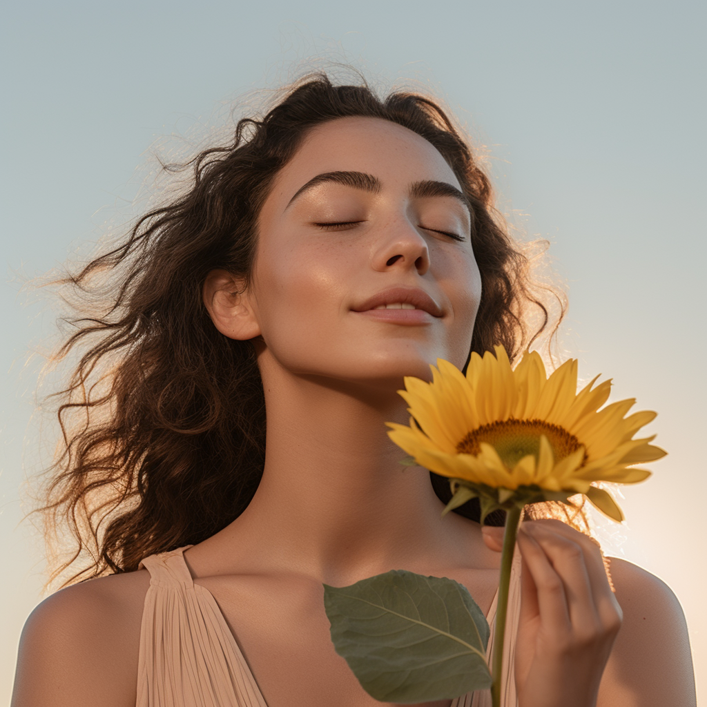 4. Radiant figure holding vibrant sunflower