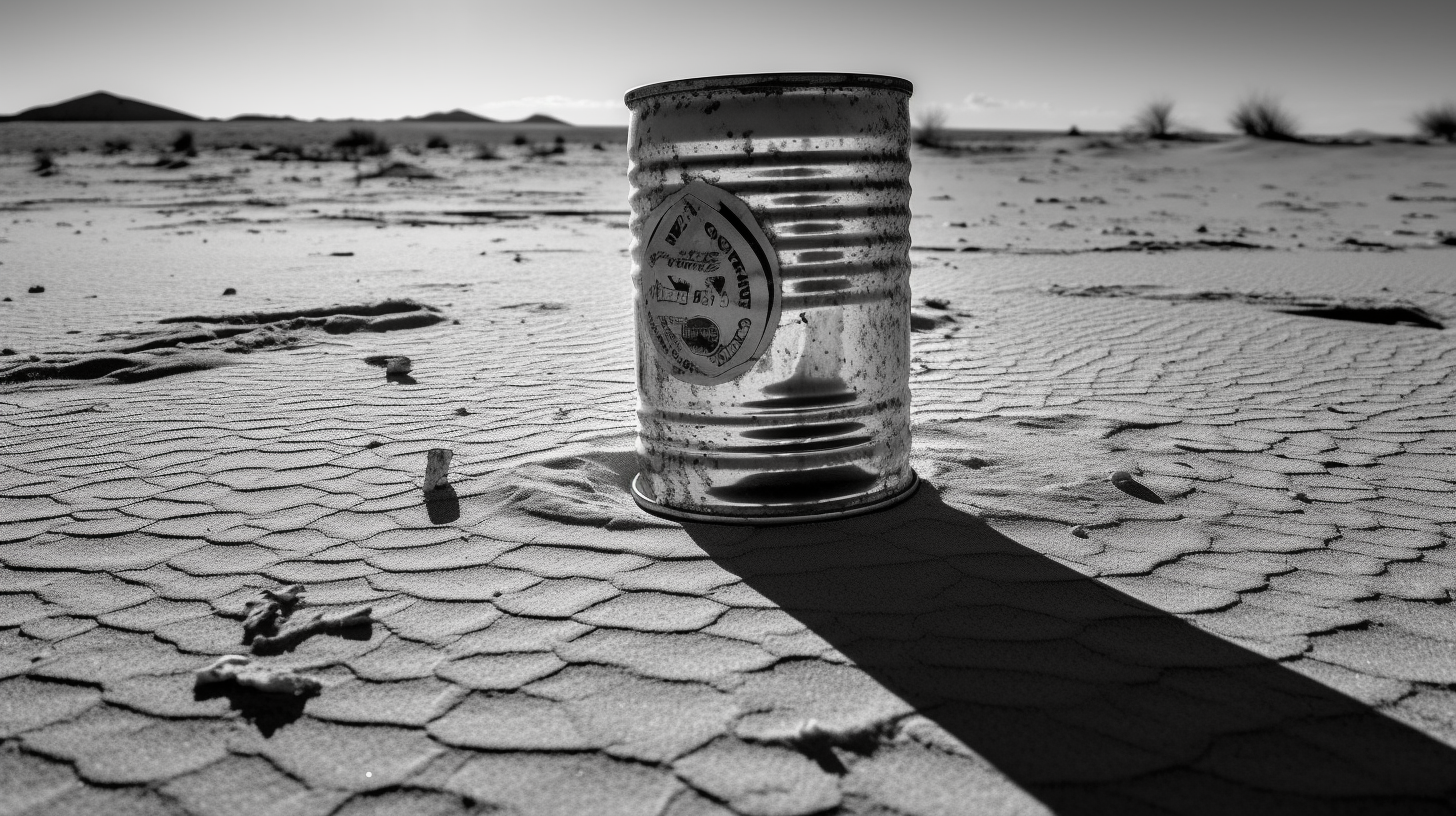 4. Vintage soup can submerged in sand