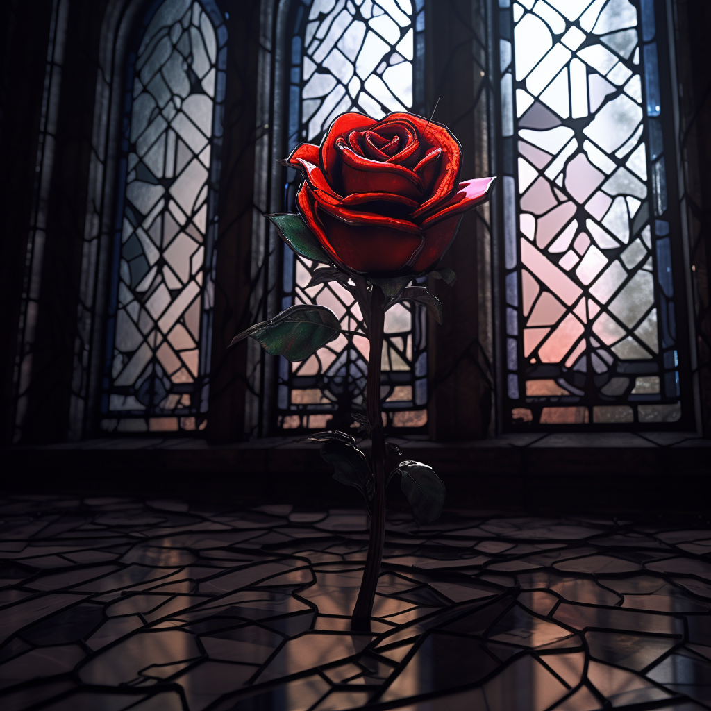 Intricate black rose in ethereal room