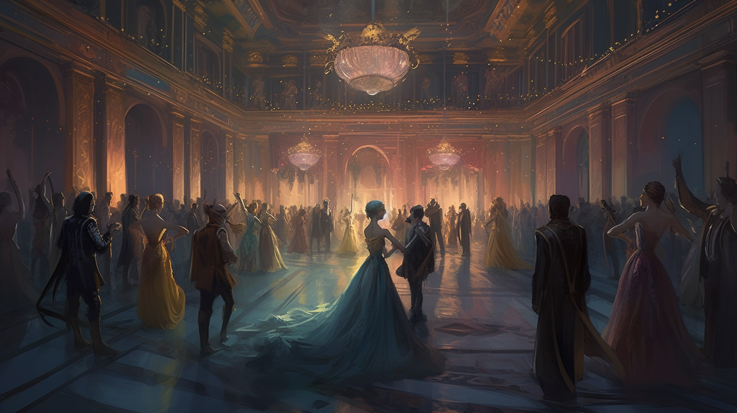 4. Elegant ballroom scene with people dancing