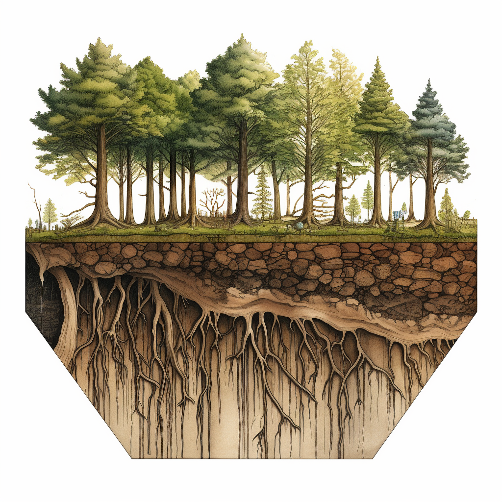 4. Green forest with deep-rooted trees.