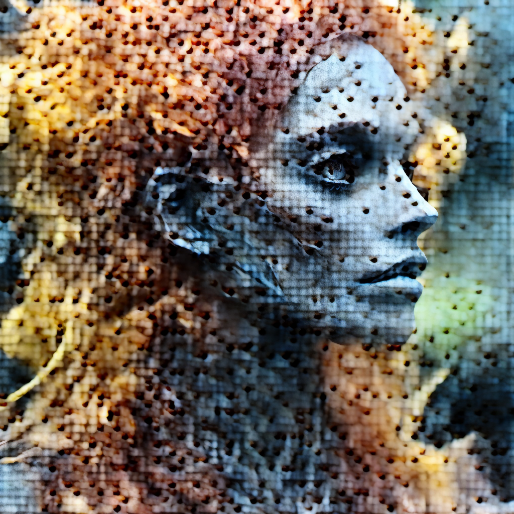 4. Colorful pastel portrait of humanoid chewed-up gum woman