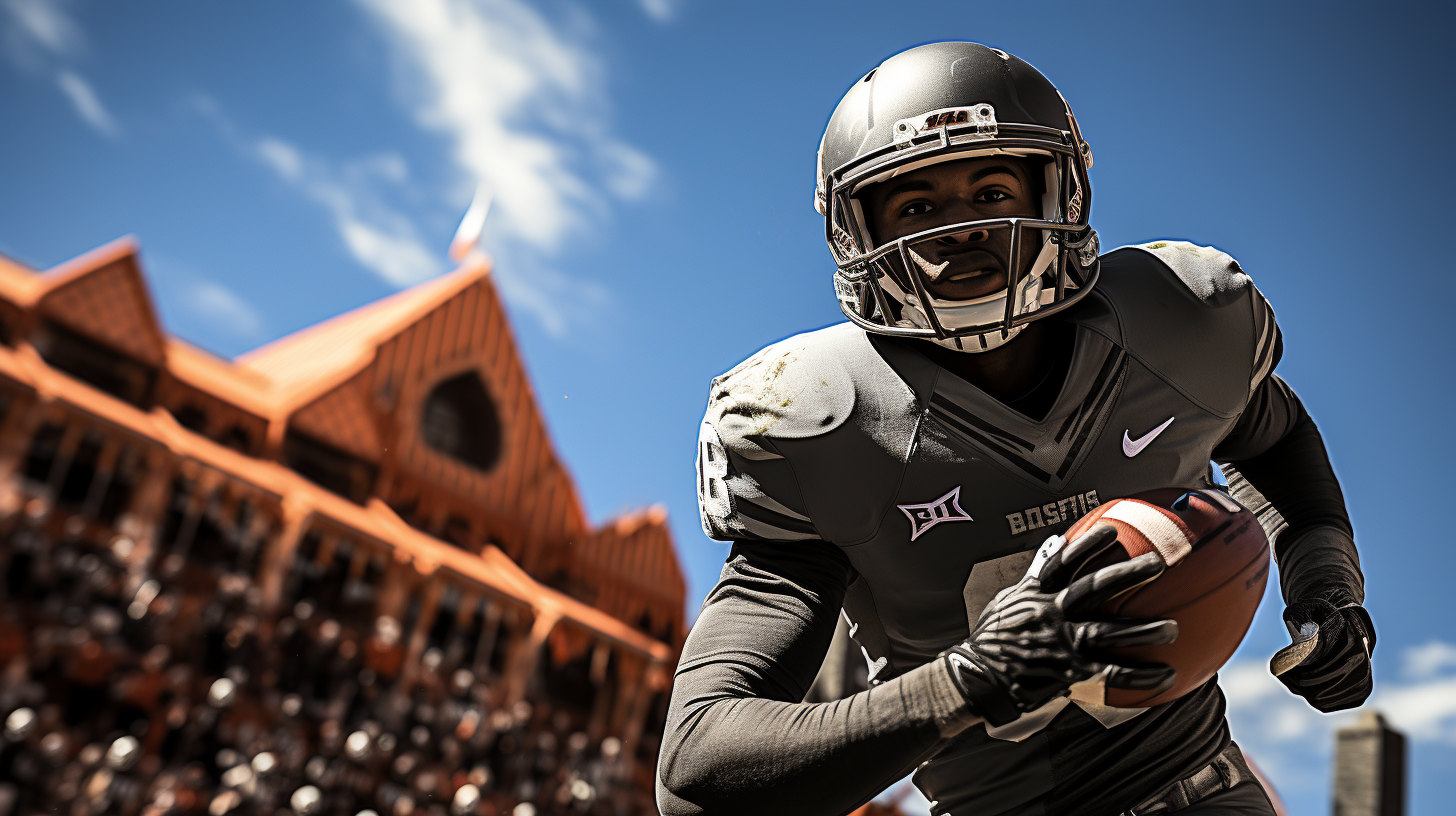 4. Full body shot of college football action