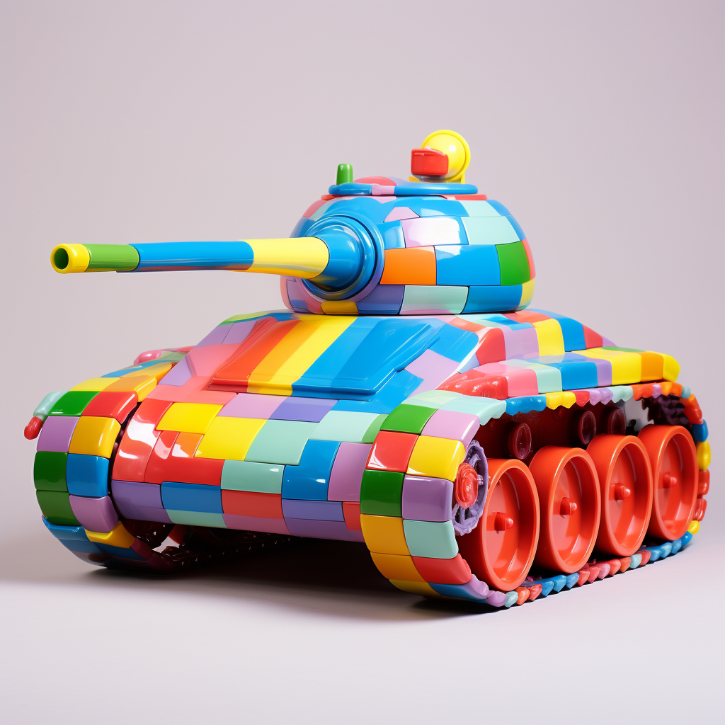 4. Colorful toy tanks against realistic background