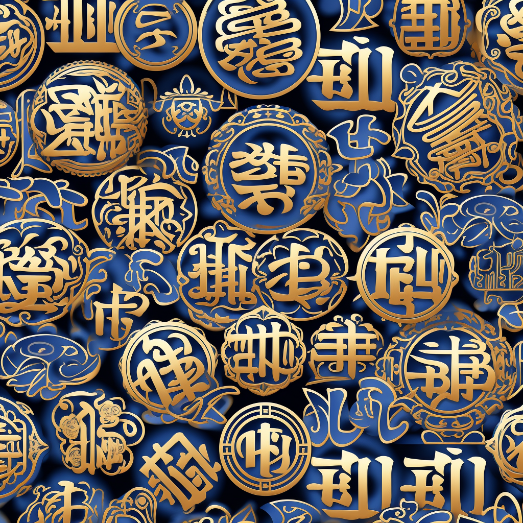 4. Chinese word pattern in blue and gold