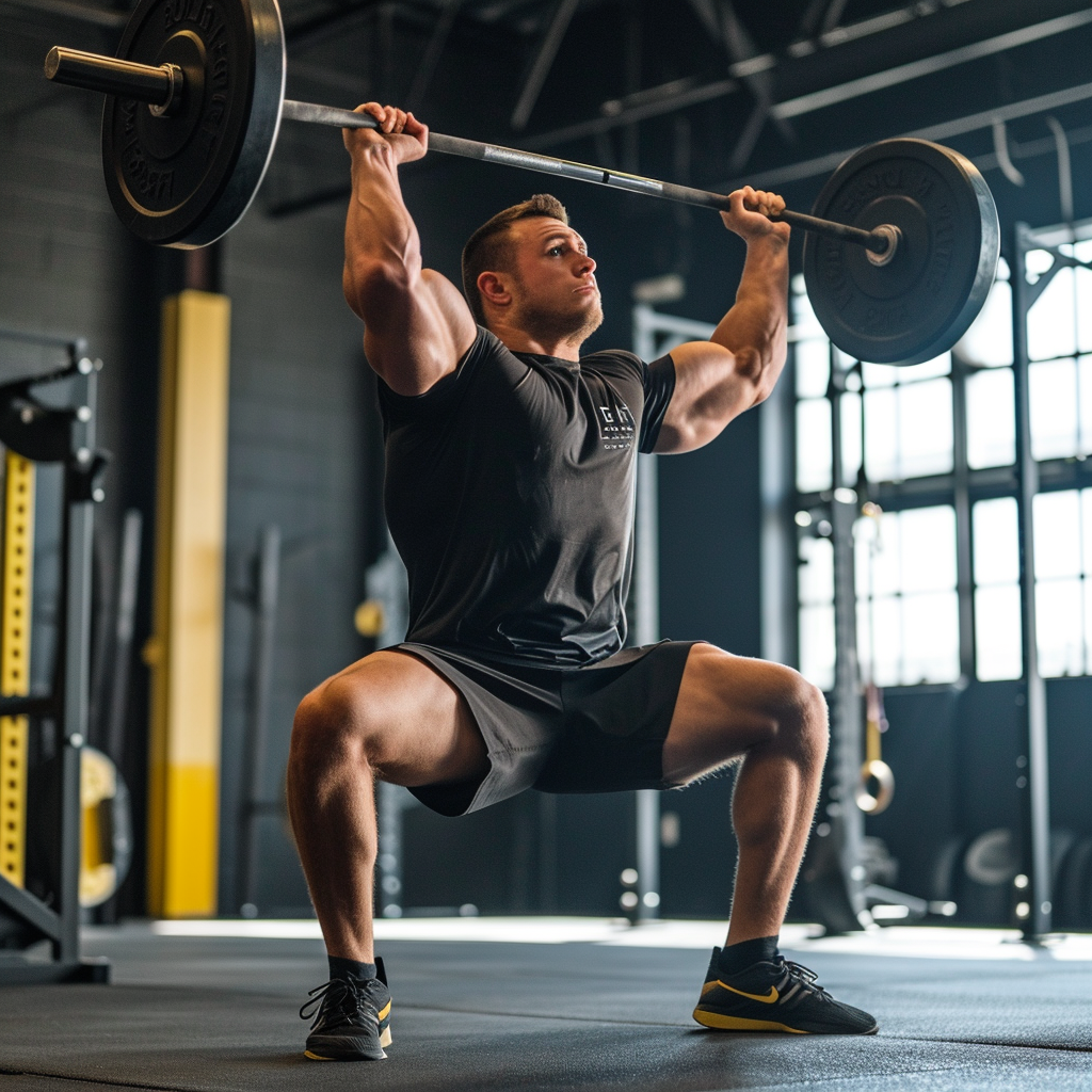 Man lifting heavy weight overhead