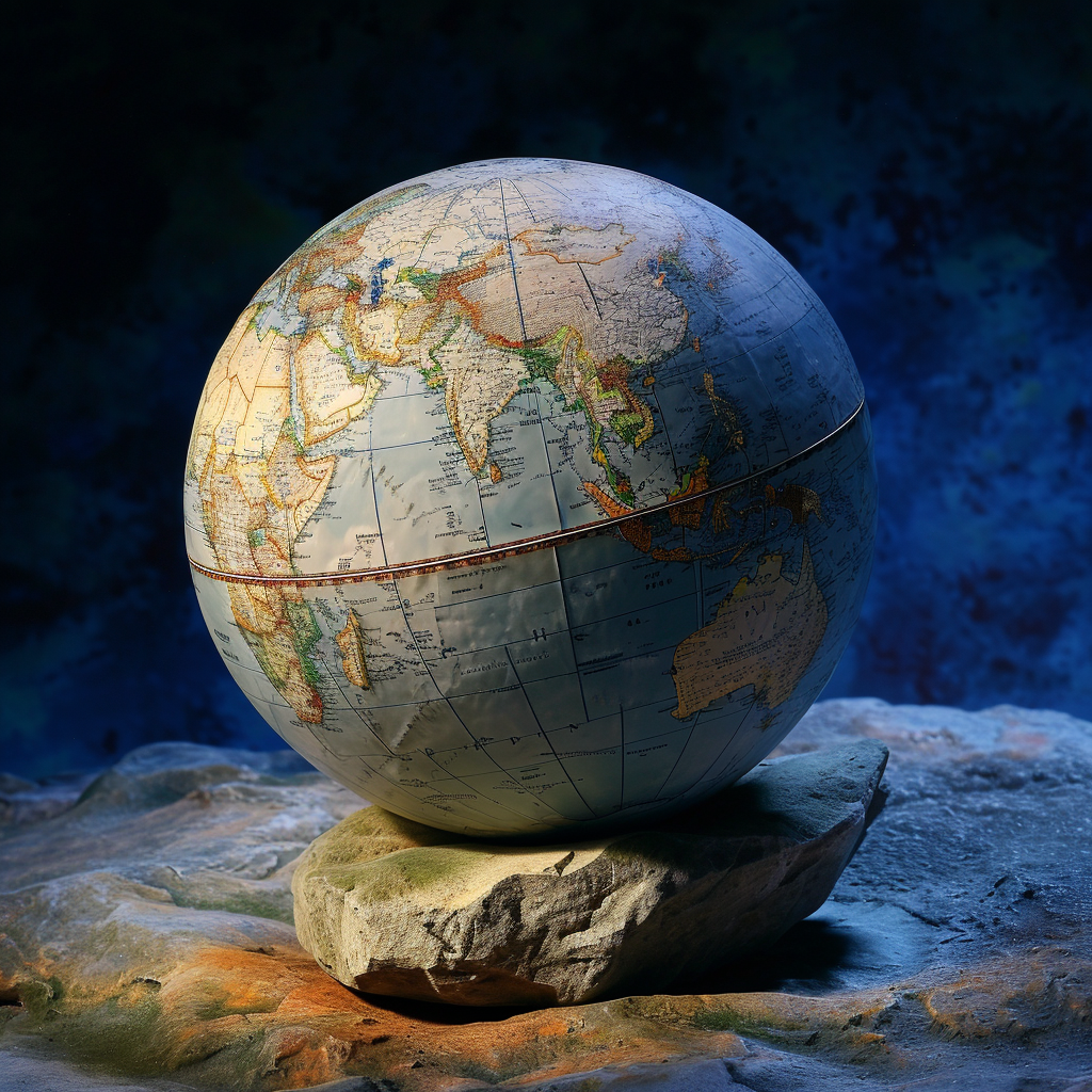 Terrestrial globe with world map in stone