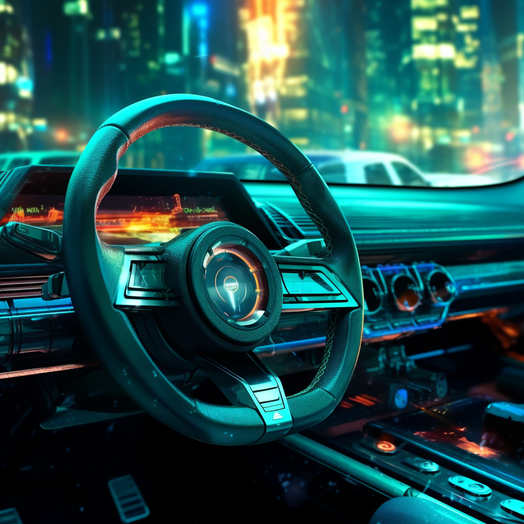 4. Teal lit car steering wheel