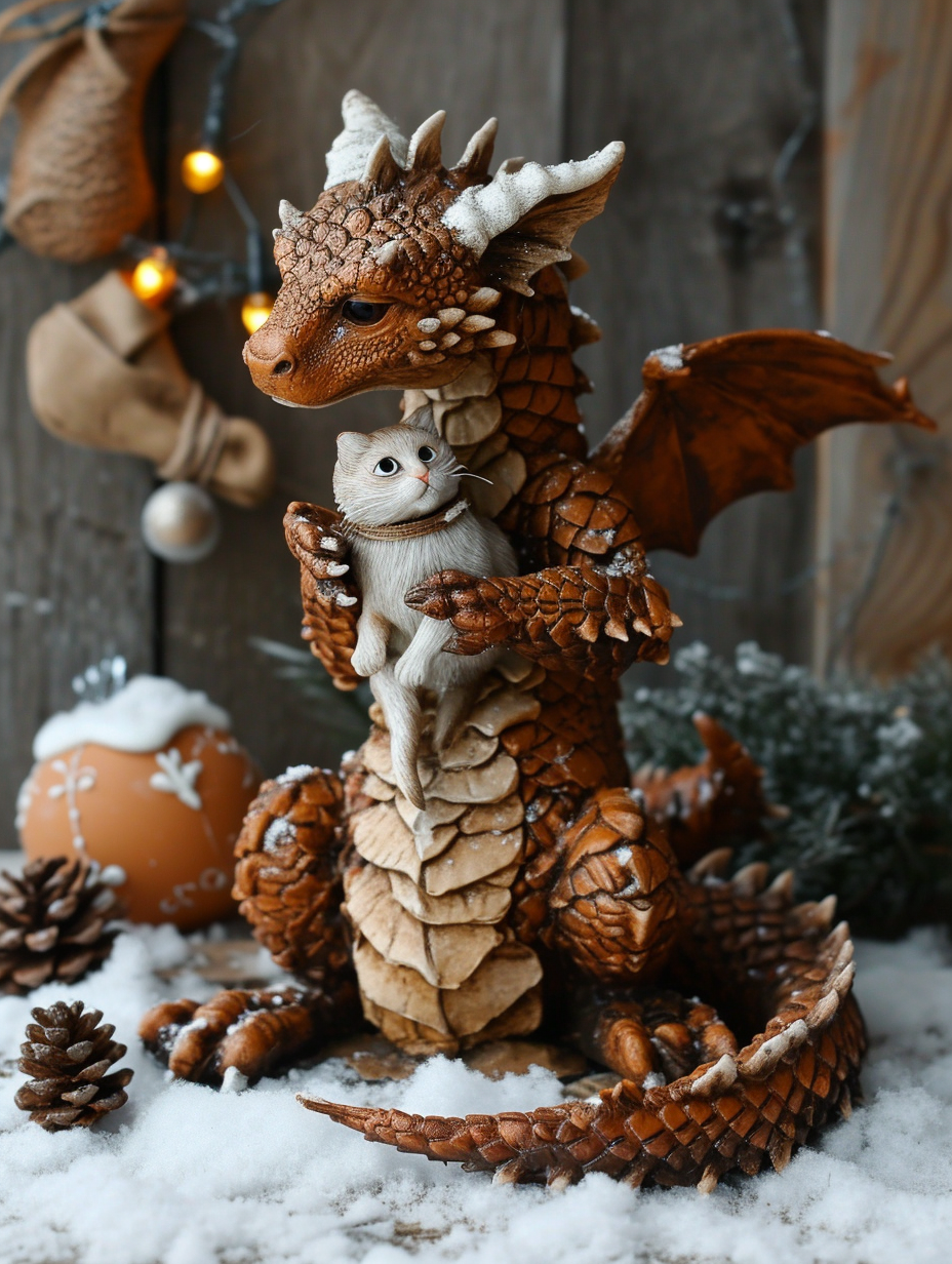 4. Dragon with Cat in Christmas Setting