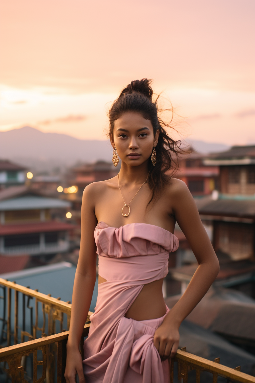 4. Elegant Bhutanese woman on rooftop