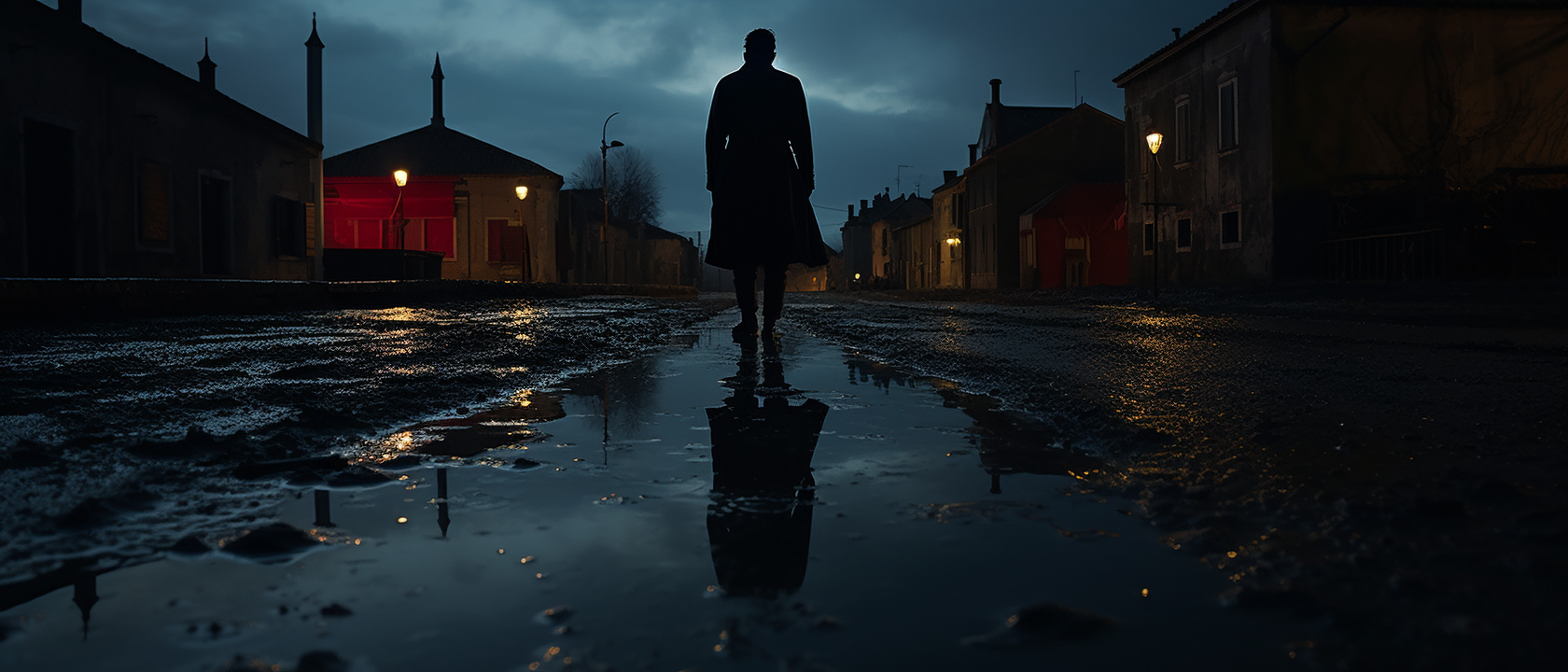 4. Silhouette of a person walking on a muddy road